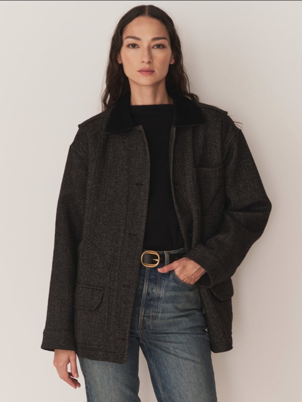 NWOT Doen Pascual Wool Jacket in Charcoal Herringbone